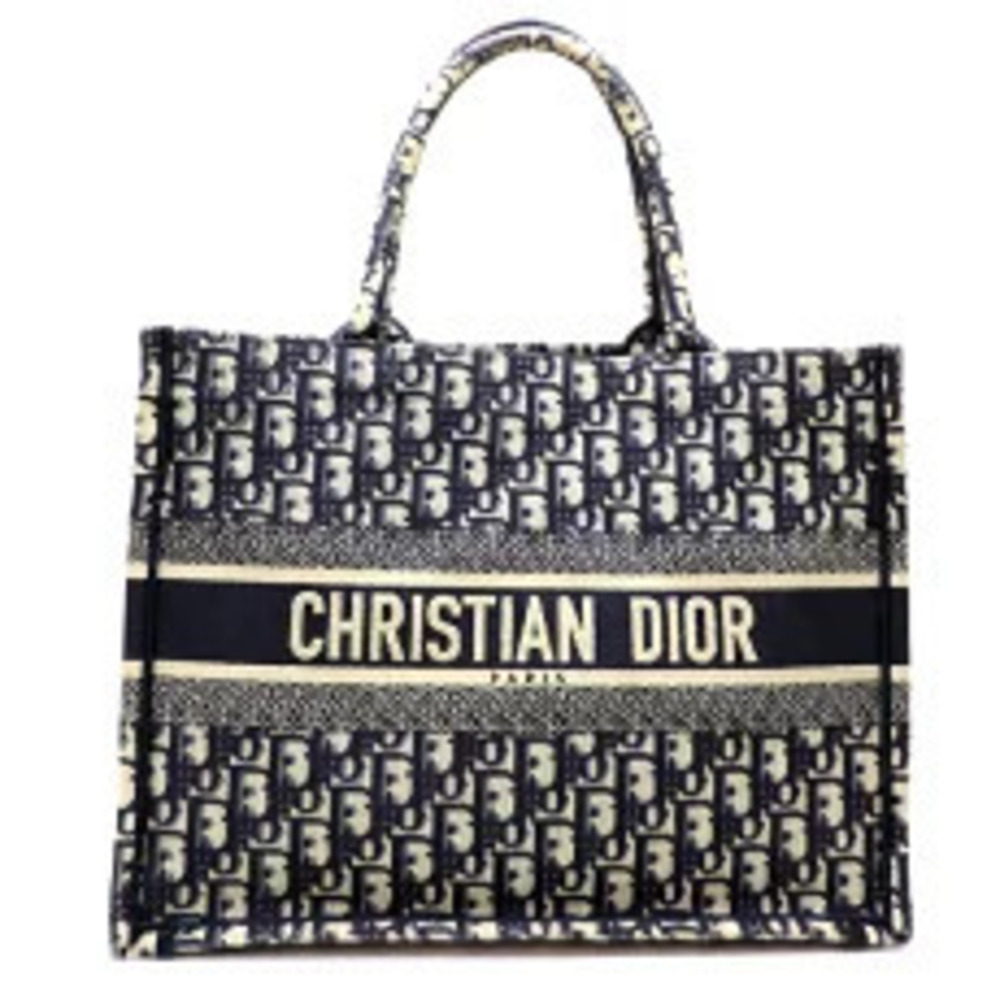 Christian Dior Book Tote Bag Canvas Navy Blue